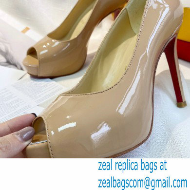 Christian Louboutin Heel 10cm New Very Prive Patent Leather Platform Peep-toe Pumps Nude