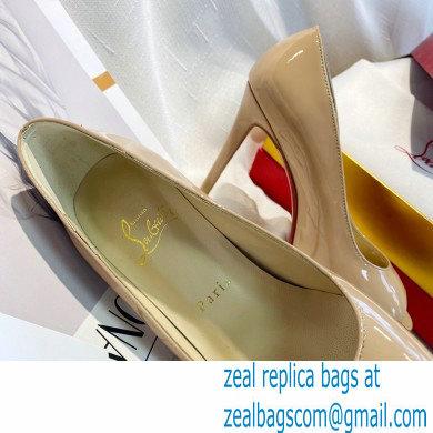 Christian Louboutin Heel 10cm New Very Prive Patent Leather Platform Peep-toe Pumps Nude