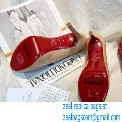 Christian Louboutin Heel 10cm New Very Prive Patent Leather Platform Peep-toe Pumps Nude