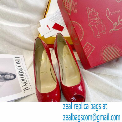 Christian Louboutin Heel 10cm New Very Prive Patent Leather Platform Peep-toe Pumps Red - Click Image to Close