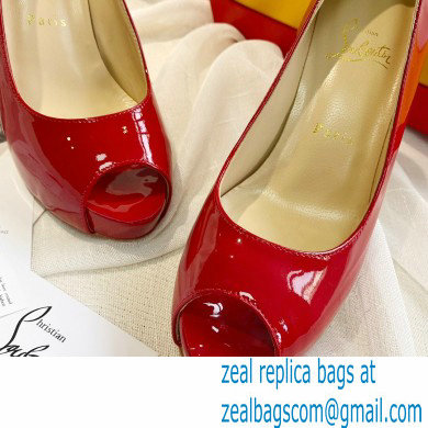 Christian Louboutin Heel 10cm New Very Prive Patent Leather Platform Peep-toe Pumps Red - Click Image to Close