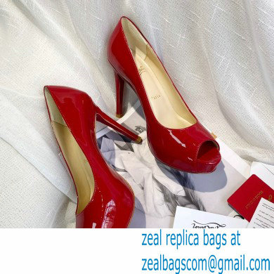 Christian Louboutin Heel 10cm New Very Prive Patent Leather Platform Peep-toe Pumps Red