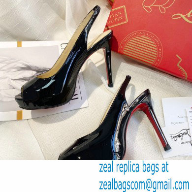 Christian Louboutin Heel 10cm Private Number Patent Leather Platform Peep-toe Slingback Pumps Black - Click Image to Close