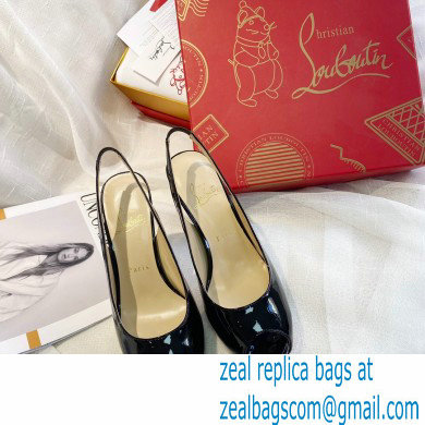 Christian Louboutin Heel 10cm Private Number Patent Leather Platform Peep-toe Slingback Pumps Black