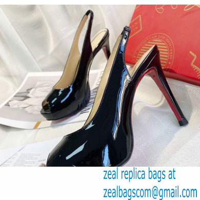 Christian Louboutin Heel 10cm Private Number Patent Leather Platform Peep-toe Slingback Pumps Black