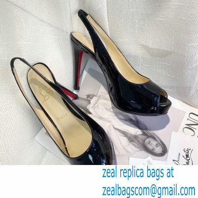 Christian Louboutin Heel 10cm Private Number Patent Leather Platform Peep-toe Slingback Pumps Black