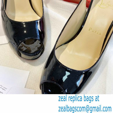 Christian Louboutin Heel 10cm Private Number Patent Leather Platform Peep-toe Slingback Pumps Black