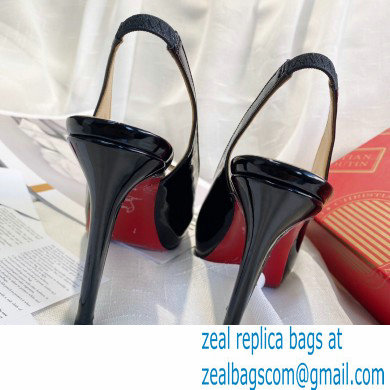 Christian Louboutin Heel 10cm Private Number Patent Leather Platform Peep-toe Slingback Pumps Black - Click Image to Close