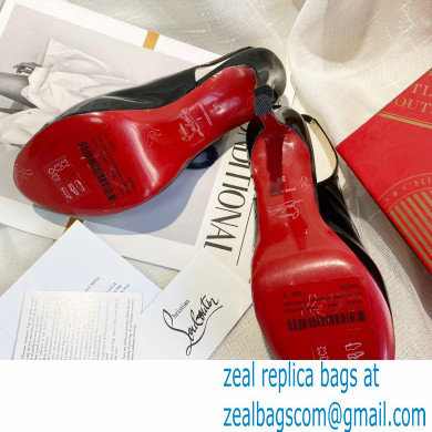 Christian Louboutin Heel 10cm Private Number Patent Leather Platform Peep-toe Slingback Pumps Black - Click Image to Close