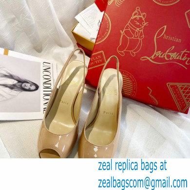 Christian Louboutin Heel 10cm Private Number Patent Leather Platform Peep-toe Slingback Pumps Nude