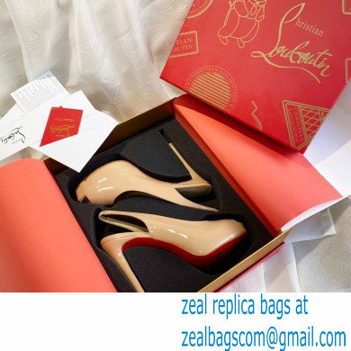 Christian Louboutin Heel 10cm Private Number Patent Leather Platform Peep-toe Slingback Pumps Nude