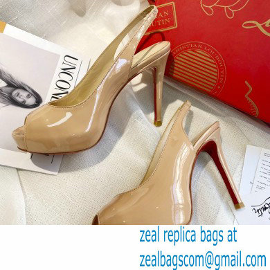 Christian Louboutin Heel 10cm Private Number Patent Leather Platform Peep-toe Slingback Pumps Nude - Click Image to Close