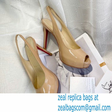 Christian Louboutin Heel 10cm Private Number Patent Leather Platform Peep-toe Slingback Pumps Nude