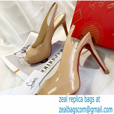 Christian Louboutin Heel 10cm Private Number Patent Leather Platform Peep-toe Slingback Pumps Nude