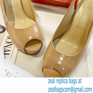 Christian Louboutin Heel 10cm Private Number Patent Leather Platform Peep-toe Slingback Pumps Nude