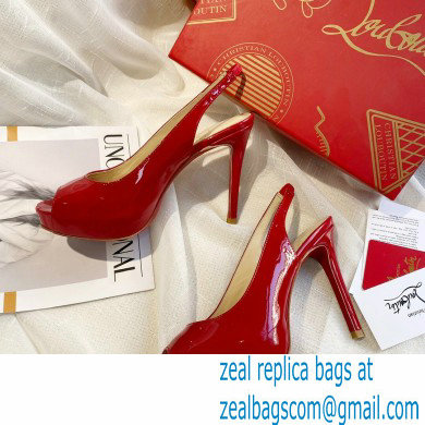 Christian Louboutin Heel 10cm Private Number Patent Leather Platform Peep-toe Slingback Pumps Red - Click Image to Close