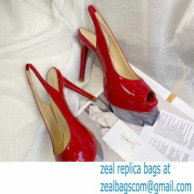 Christian Louboutin Heel 10cm Private Number Patent Leather Platform Peep-toe Slingback Pumps Red - Click Image to Close