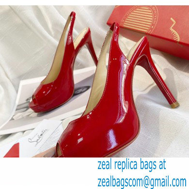 Christian Louboutin Heel 10cm Private Number Patent Leather Platform Peep-toe Slingback Pumps Red - Click Image to Close