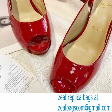 Christian Louboutin Heel 10cm Private Number Patent Leather Platform Peep-toe Slingback Pumps Red