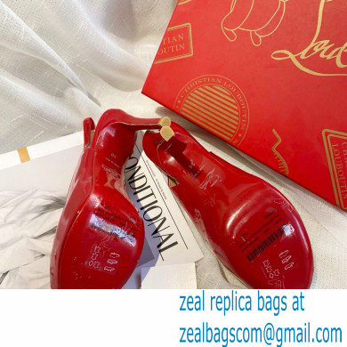 Christian Louboutin Heel 10cm Private Number Patent Leather Platform Peep-toe Slingback Pumps Red - Click Image to Close