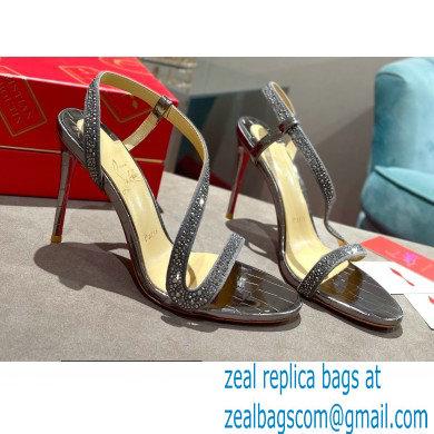 Christian Louboutin Heel 10cm Rosalie Strass Sandals Silver - Click Image to Close