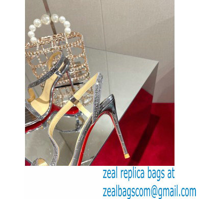 Christian Louboutin Heel 10cm Rosalie Strass Sandals Silver