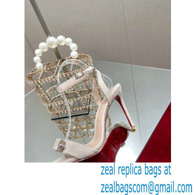 Christian Louboutin Heel 10cm Umberta Suede Spike Sandals Beige - Click Image to Close