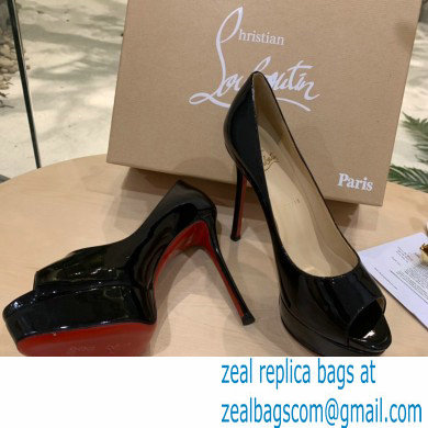 Christian Louboutin Heel 12.5cm Platform 4cm Patent Leather Peep-toe Pumps Black - Click Image to Close