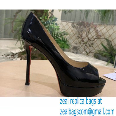 Christian Louboutin Heel 12.5cm Platform 4cm Patent Leather Peep-toe Pumps Black