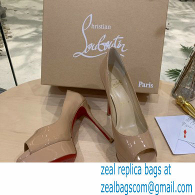 Christian Louboutin Heel 12.5cm Platform 4cm Patent Leather Peep-toe Pumps Nude