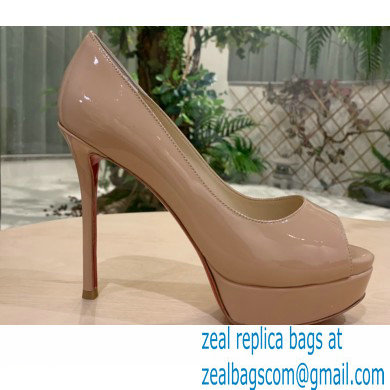 Christian Louboutin Heel 12.5cm Platform 4cm Patent Leather Peep-toe Pumps Nude - Click Image to Close