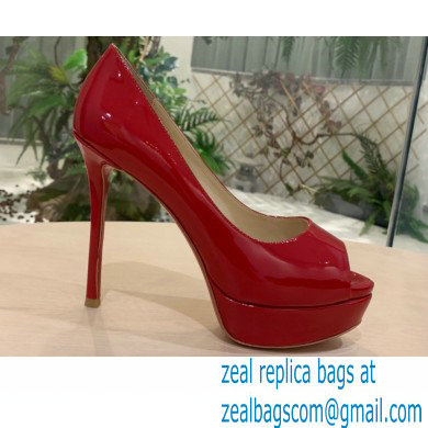 Christian Louboutin Heel 12.5cm Platform 4cm Patent Leather Peep-toe Pumps Red