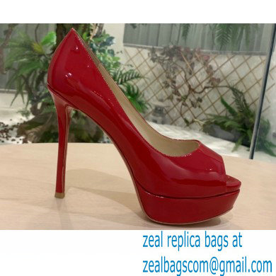 Christian Louboutin Heel 12.5cm Platform 4cm Patent Leather Peep-toe Pumps Red - Click Image to Close