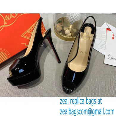 Christian Louboutin Heel 12.5cm Platform 4cm Patent Leather Peep-toe Slingback Pumps Black