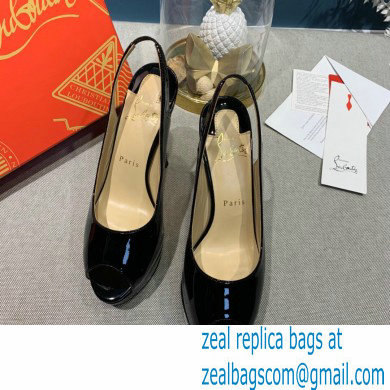 Christian Louboutin Heel 12.5cm Platform 4cm Patent Leather Peep-toe Slingback Pumps Black