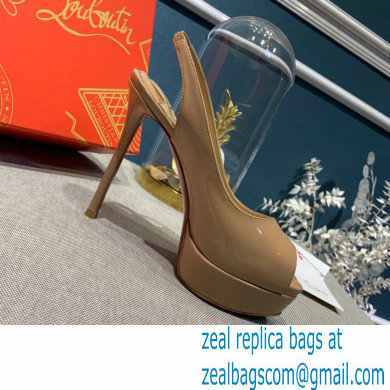 Christian Louboutin Heel 12.5cm Platform 4cm Patent Leather Peep-toe Slingback Pumps Nude - Click Image to Close