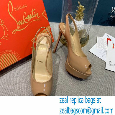 Christian Louboutin Heel 12.5cm Platform 4cm Patent Leather Peep-toe Slingback Pumps Nude