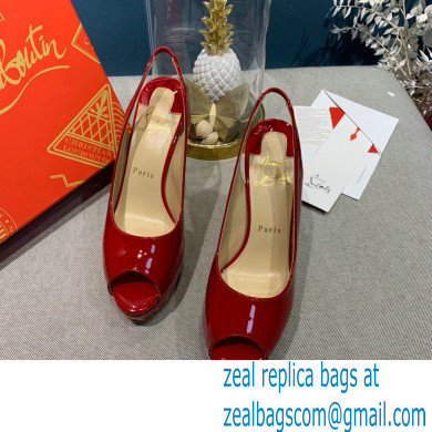 Christian Louboutin Heel 12.5cm Platform 4cm Patent Leather Peep-toe Slingback Pumps Red - Click Image to Close