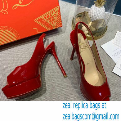 Christian Louboutin Heel 12.5cm Platform 4cm Patent Leather Peep-toe Slingback Pumps Red