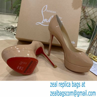 Christian Louboutin Heel 12.5cm Platform 4cm Patent Leather Pumps Nude - Click Image to Close