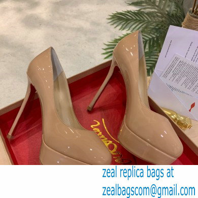 Christian Louboutin Heel 12.5cm Platform 4cm Patent Leather Pumps Nude - Click Image to Close