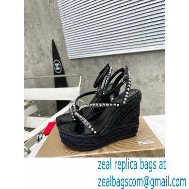 Christian Louboutin Heel 12cm Platform 4.5cm Malfadina Zeppa Wedge Espadrille Sandals Black