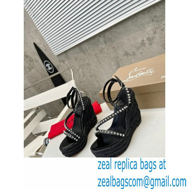 Christian Louboutin Heel 12cm Platform 4.5cm Malfadina Zeppa Wedge Espadrille Sandals Black