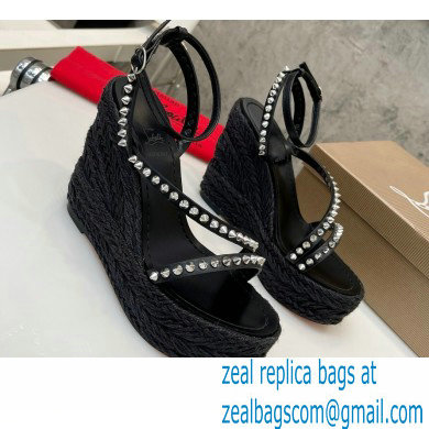 Christian Louboutin Heel 12cm Platform 4.5cm Malfadina Zeppa Wedge Espadrille Sandals Black