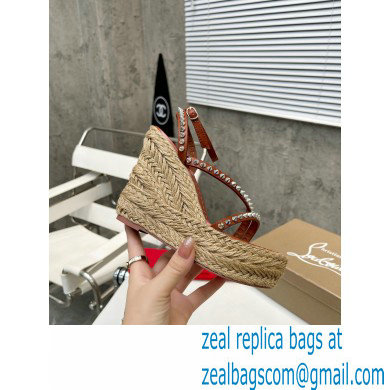 Christian Louboutin Heel 12cm Platform 4.5cm Malfadina Zeppa Wedge Espadrille Sandals Brown - Click Image to Close