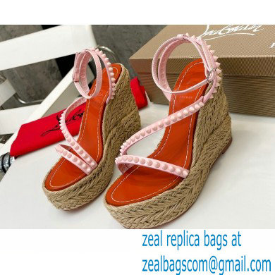 Christian Louboutin Heel 12cm Platform 4.5cm Malfadina Zeppa Wedge Espadrille Sandals Pink - Click Image to Close