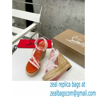 Christian Louboutin Heel 12cm Platform 4.5cm Malfadina Zeppa Wedge Espadrille Sandals Pink - Click Image to Close