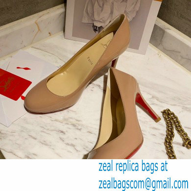 Christian Louboutin Heel 8cm Patent Leather Round-toe Pumps Nude