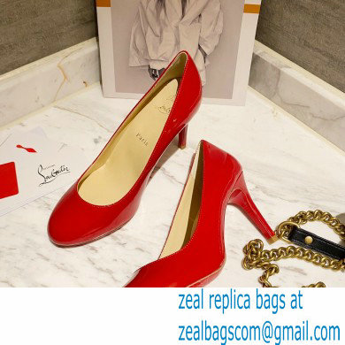 Christian Louboutin Heel 8cm Patent Leather Round-toe Pumps Red - Click Image to Close