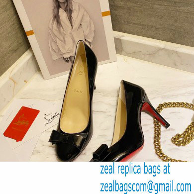 Christian Louboutin Heel 8cm Patent Leather Round-toe Pumps with Bow Black - Click Image to Close